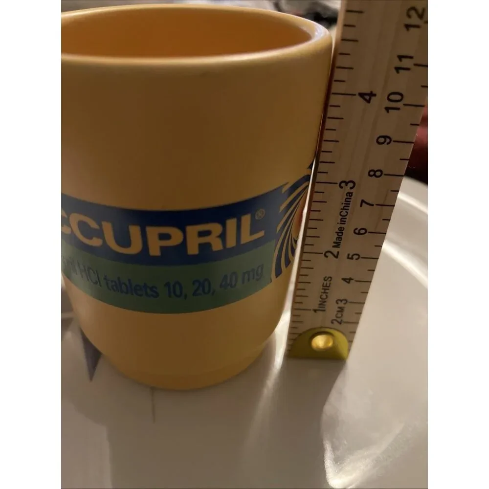 Pharma Advertising Coffee Tea Mug Accupril Accuretic Made‎ in USA - Yellow/Blue